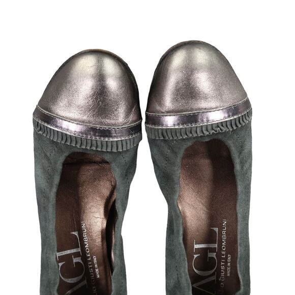 AGL Shoes Womens 36.5 Ballet Flats Ruffle Cap Toe Leather Metallic Fashion Grey - Picture 7 of 15